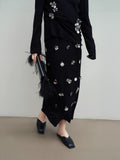 Heavy Industry Beads Knitted T-Shirt Two Sets Of H-Shaped Loose Half Skirt Light Beads Top