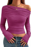 New Sexy Folded Shoulder Jacket Long Sleeves Out Asymmetrical Umbilical Folding T-Shirt Style Short