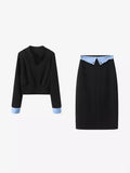 Internal Temperament Suit Colliding Long Sleeve Top Half Dress Two-Piece Outerwear Suit