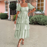 Dili 2025 Spring And Summer Temperament Casual Elegant Cake Dress Bubble Sleeves Wood Ear Dress Women's Dress