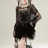 Small-Cutter Black Spider Web Coat Sweater Y2K Sweet Cool Girl Dark Hooded Shirt 68HZ