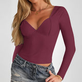 Dili 2025 Autumn And Winter Y2K Women's Vcollar Fit Bottom Long-Sleeved Top