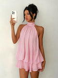 New Solid-Color Holiday Body Sexy Bare Back Hanging Waist Coat Pony Skirt Dress Dress Woman