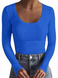 2025 New Women's T-Shirt Basic Thread Round Neck Long Sleeve Sexy Girl Top T Hot Girl