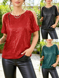 Women's New Sexy Open Shoulder Collar Short-Sleeved Flashing T-Shirt Top Girl