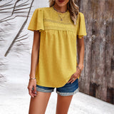Dili Women's Clothing 2025 Spring And Summer Temperament Solid Color Short-Sleeved Lace Top
