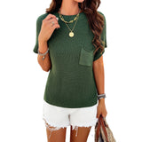 Dili Women's Clothing 2025 Spring And Summer Temperament Casual Pure Color Short-Sleeved High-Neck Knitwear Shirt
