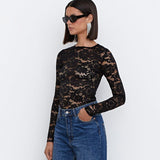 New Lace Bottom Shirt Women 2025 Spring New Sexy Plus Velvet Mesh T-Shirt With Long-Sleeved Top