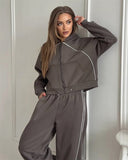 Casual Sports Ladies Set Solid Color Long Sleeve Zipper Jacket Tight Pants Two-Piece Set 68HZ