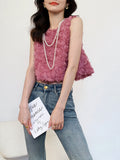 Three-Dimensional Rose Summer New French Sleeveless Vest Small Holiday Short Top Woman