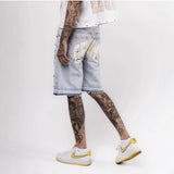 H-P Hop Cross Straight Drill Five-Point Denim Shorts Men's High Street Design Sense Loose Trousers Tide 68HZ