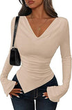 2025 Long-Sleeved Women Early Autumn New Asymmetrical Sexy Slimming Stack Collar Blouse Spring