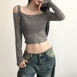2025 Summer New Women's Pure Color Empathic Street Fashion Word Long-Sleeved T-Shirt 68HZ