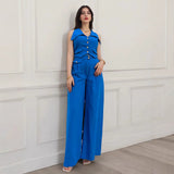 2025 Summer New Women's Solid Color Top Sleeveless Waist Two Sets Of Casual Trousers Set