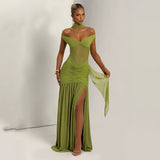 2025 Sexy Chest-Closing Back Dress Fashion Temperament Net Shrink-Up Open Forked Tossed And Hip Dress