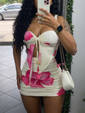 Summer New Women's Sexy Hot Tie Printing Tie Shoulder Bra Bag Hip Dress Dress Suit