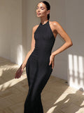 Autumn 2025 New Women's Temperament Elegant Hanging Neck Knitless Sleeveless Dress