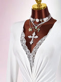 New Solid-Color Shoulder Lace Splicing Deep V-Repair Sexy Elastic Jumpsuit