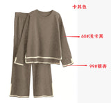 Dili Women's Clothing Set 2025 Temperament Casual Pure Color Knitted Long Sleeve Sweater Pants Set