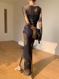 Colored Long-Sleeved Dress Women In Autumn And Winter Knitted Sling Skirt Bottom Skirt Two Sets