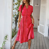 Dili 2025 Spring And Summer Temperament Leisure Holiday Storm Point Print High-Waisted Dress Women's Dress