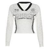 2025 Autumn New Women's Clothing Solid Color Body Open-Vum Fashion V Collar Long Sleeve Print Top Lady 68HZ