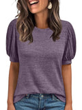 2025 New Summer Casual Pure Color Round Collar Loose Short-Sleeved Top Woman
