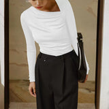 Business Commuting Collar Women's T-Shirt 2025 New Y2K Dress Slimmed On The Shoulder