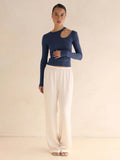 2025 Hot Sale Of High-End Autumn And Winter Sexy Hollow T-Shirt Women Irregular Collar With A Long-Sleeved Top