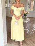 Dili Elegant Temperament Short Sleeve Shoulder Dress Dress Women's Dress 2025 Spring And Summer