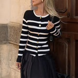 Dili Elegant Temperament Striped Long-Sleeved Vest Vest Women's Clothing 2025 Autumn And Winter