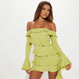 Hot Sales Of The New Autumn 2025 Fashion Brao Shoulder Lotus Side Horn Sleeve Ribbon Dress