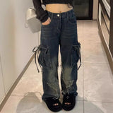 Y2k Vintage Five-Pointed Star Broad-Legged Jeans Women's Trendy High Street Straight Trousers 68HZ