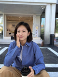 Miu-Style Folding Cotton Classic Blue And White Check-Shirt Women Wear Long-Sleeved Shirts In Four Seasons