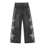 Y2k Vintage Five-Pointed Star Broad-Legged Jeans Women's Trendy High Street Straight Trousers 68HZ