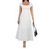 Dili 2025 Spring And Summer Temperament Elegant Solid Color Tie With Folding Bubble Bubble Sleeves French Dress Women's Dress
