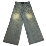 Wash Black Jeans Men Y2k Retro High Street Hip Hops Casual Broad Leggings 68HZ