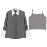 Spring And Summer New Sun Protection Top Temperament French Fashion Slench Gray Retro Loose Shirt Woman
