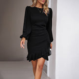 Dili 2025 Spring And Summer New Women's Temperament Bubble Sleeve Net Color Dress