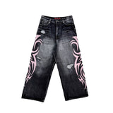 Vibe Printed Jeans Men And Women's High Street Design Sense Drag Trousers 68HZ