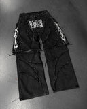 Zipper Splicing Loose Patch Embroidered Haired Jeans Men's High Street Design Sense Loose Straight Pants 68HZ