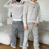 Embroidery Round-Neck Sweater Men's High Street Design Sense Of The Loose Knitted Shirt Autumn And Winter New Top Tide 68HZ
