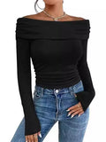 2025 Women's Out-Shoulder Long Sleeves And A Word Shoulder Women's Top T-Shirt Fashion