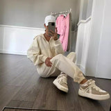 Casual Ladies Set Solid Long Sleeve Zipper Hoodie Tight Trousers Two-Piece Set 68HZ