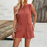 Dili Women's Clothing 2025 Spring And Summer Casual Solid Sleeveless Top Pocket Short-Joint Pants