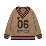 Vintage V-Neck Hooded Sweater Women's Autumn And Winter Languid Style Design Loose Thin Bump Knitted Shirt Top 68HZ
