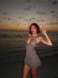 -- 2025 New Summer Hanging Neck Glide V Dress With Coat Dress Sanya Tourist Seaside Resort Wind