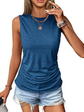 2025 Summer New Casual Solid Color Jacket Sleeveless Wrinkle Round Collar Vest Women's T-Shirt