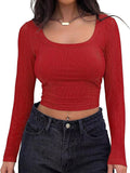 2025 Thread Pit Strip Repair Short Long-Sleeved Square Collar T-Shirt Girl With Hot Girl Casual