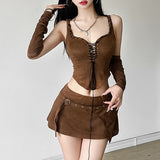 2025WISH Autumn New Women's Sexy Strapped Back Vest High-Waisted Hip Skirt 68HZ